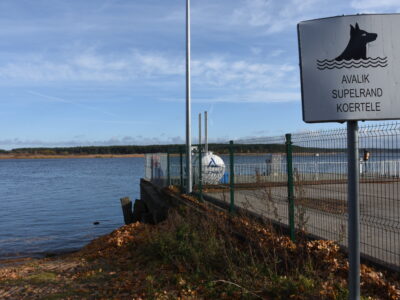 Like fish, the dogs can enjoy a swim in the border river. The sign on the bank of the Narva River says “Public Beach for Dogs.” People, on the other hand, are not allowed to swim in the border river (except for a few designated sites, and only in daytime).