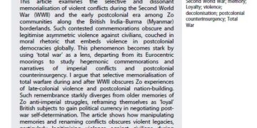 Worlds of War: Zo Memorialisation of Global and ‘Total Wars’ in the Decolonising India–Burma (Myanmar) Borderlands